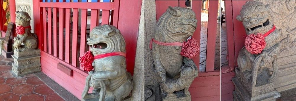 元清觀門口的一對清代石獅。（照片提供者：英語系碩士班巫宜臻、特教系碩士班林承逸）
