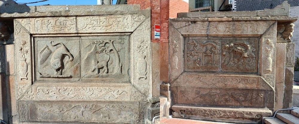 聖王廟龍邊與虎邊照壁。（照片提供者：國文系黃靖捷、林鼎盛 運動系鄭博鍹）