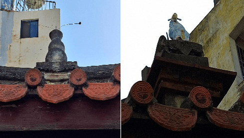 屋脊中央的葫蘆造型、剪貼與泥塑裝飾。（照片提供者：地理系蔡婉儀）