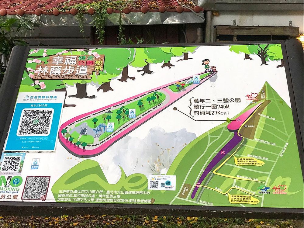 萬年公園幸福林蔭步道指示牌方文樹 / 拍攝日期：2022/09/13