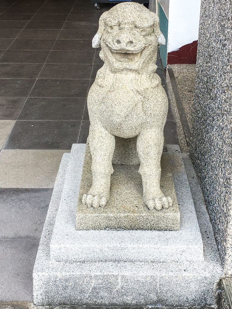 保存在佳冬高農的狛犬(公) 照片拍攝者：客家委員會客家文化發展中心提供 / 拍攝日期：2022