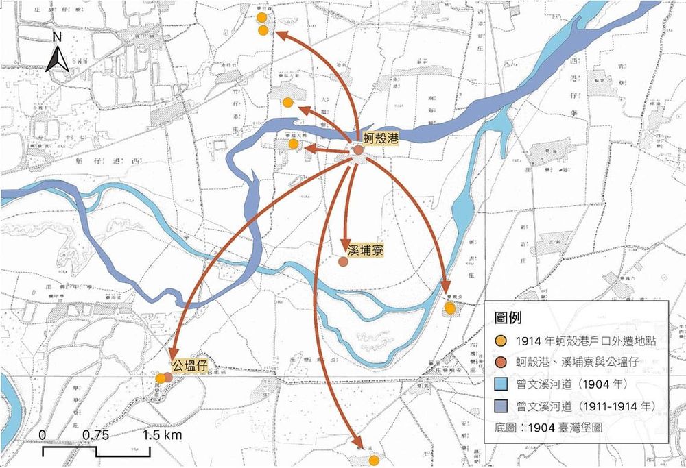 日治時期戶口資料呈現的蚵殼港庄民遷移地點 李宗信 繪製 / 日期：2022/10/24